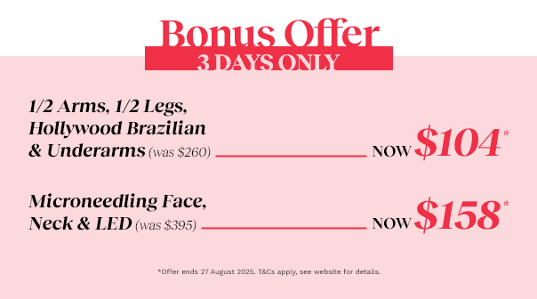 60% off Microneedling Face, Neck & LED & 1/2 Arms, 1/2 Legs, Hollywood Brazilian & Underarms